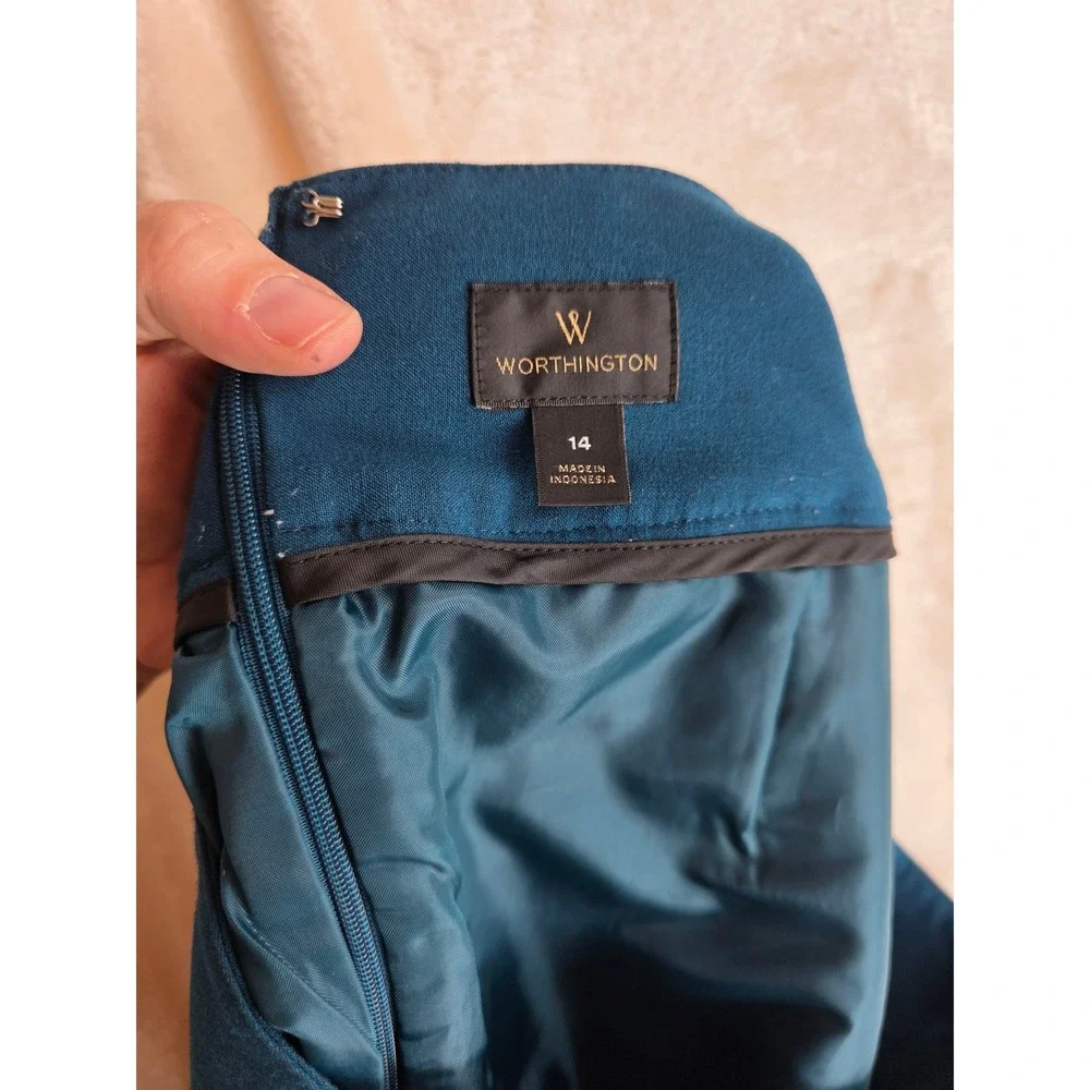 Worthington Teal Blue Knee Length Business‎ Skirt Size 14